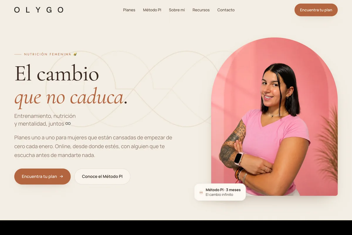 Captura de la web de OlyGo, entrenamiento y nutrición online