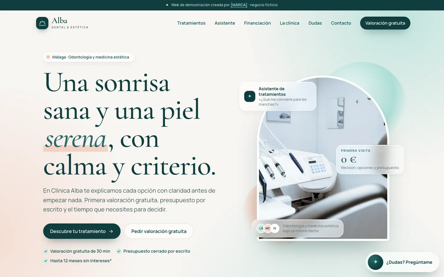 Captura de la web de demostración Clínica Alba · Dental & Estética