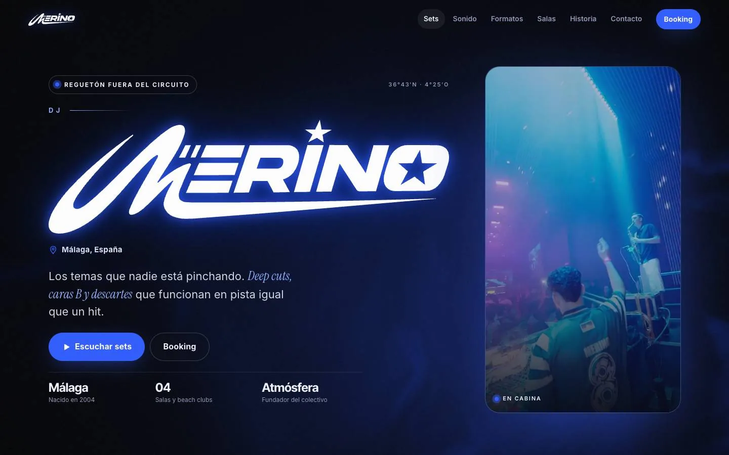 Web de marca personal de DJ Merino, DJ de Málaga
