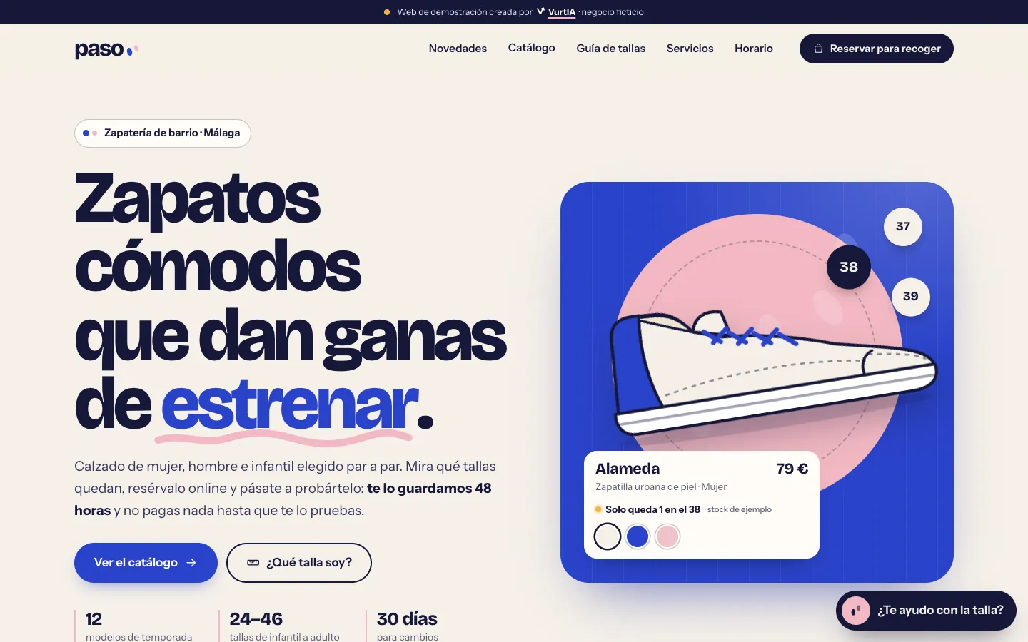 Captura de la web de demostración de zapatería paso